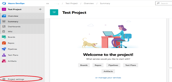 Azure DevOps dashboard project settings