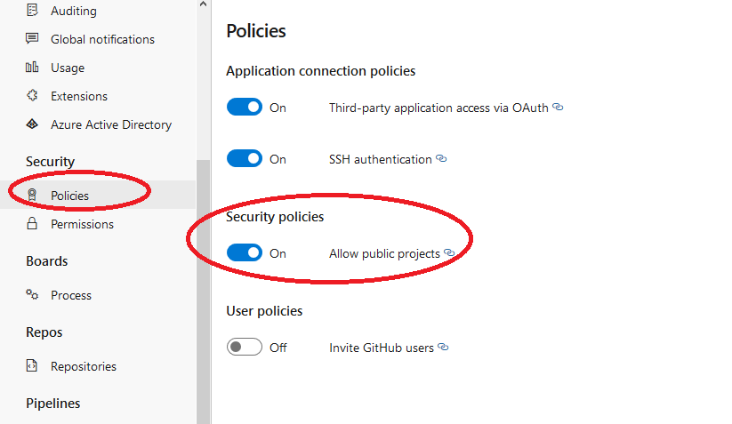 Azure DevOps organization security policies