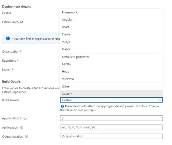 Azure GitHub build details